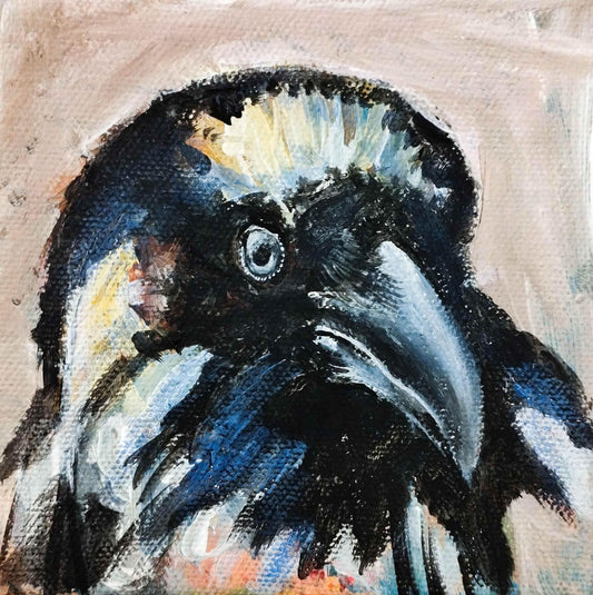 Gemälde Rabe – handgemaltes Original Acrylbild (10 x 10 cm)