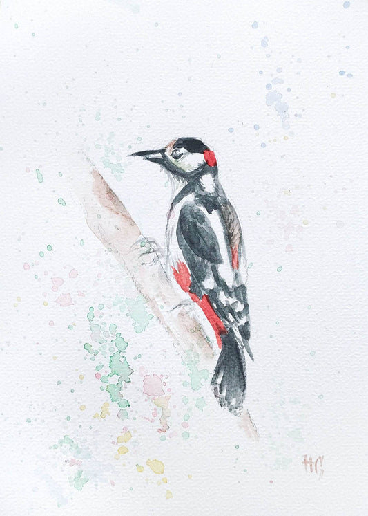 Postkarte „Specht“ – Handgemalt