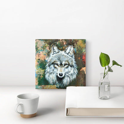 Heinz Acrylbild Wandbild weißer Wolf Acryl auf Leinwand (10 x 10 cm)
