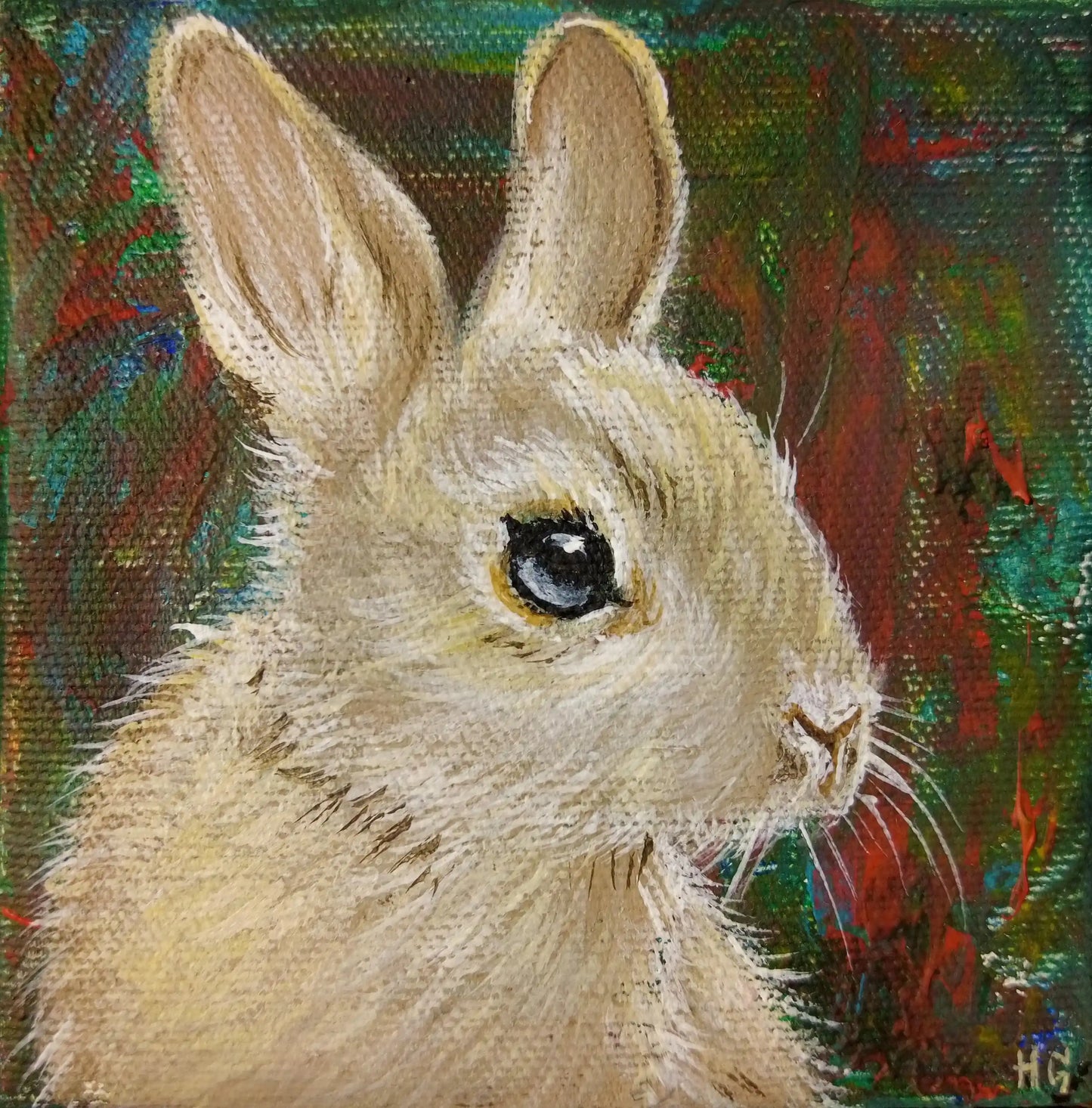 Direkter Hasenblick Acrylbild auf Leinwand, kleines Tierportrait für Wohnzimmer oder Flur