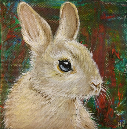 Direkter Hasenblick Acrylbild auf Leinwand, kleines Tierportrait für Wohnzimmer oder Flur