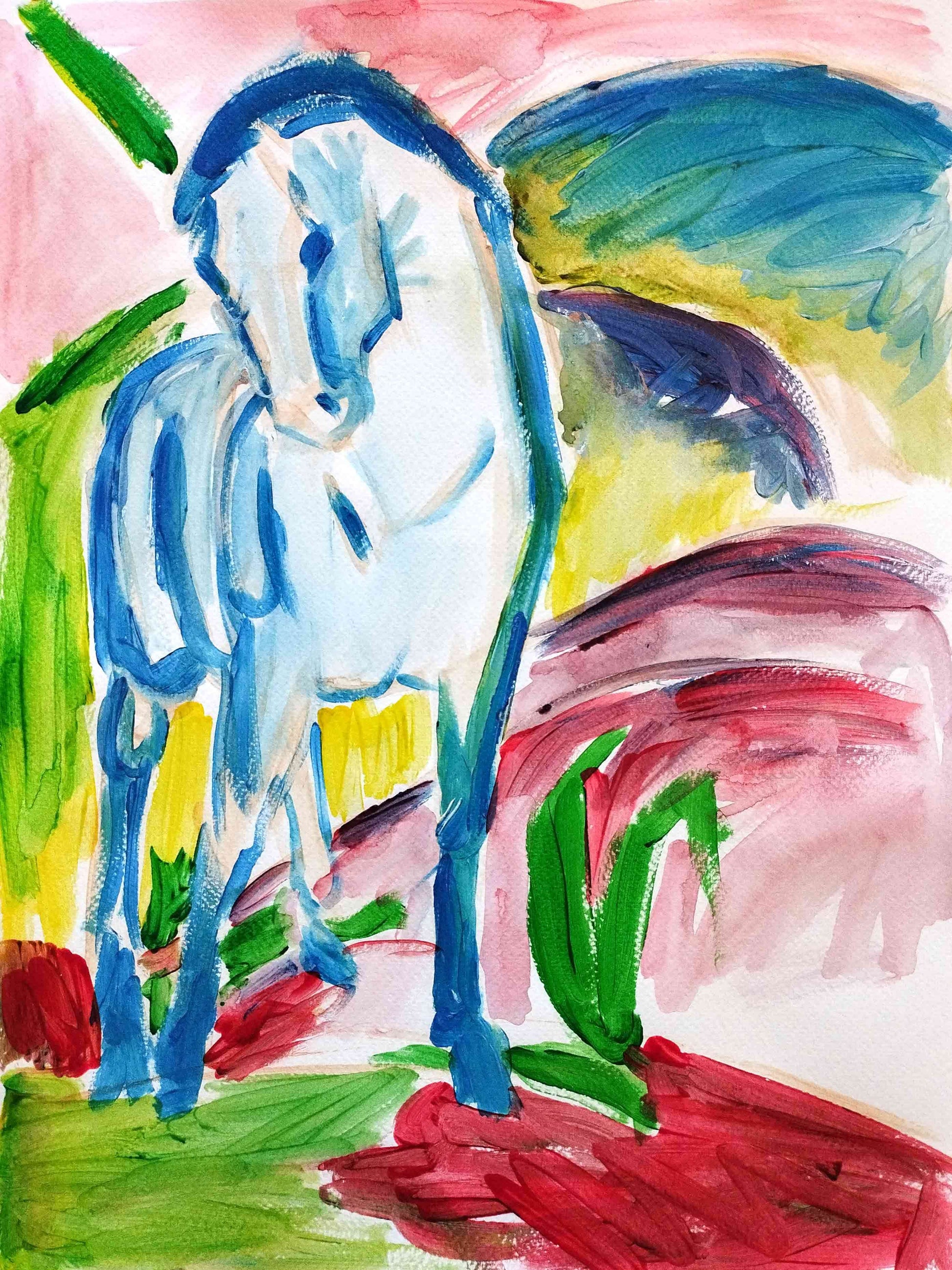 Aquarellbild Der Blaue Reiter von Franz Marc (30 × 40 cm)