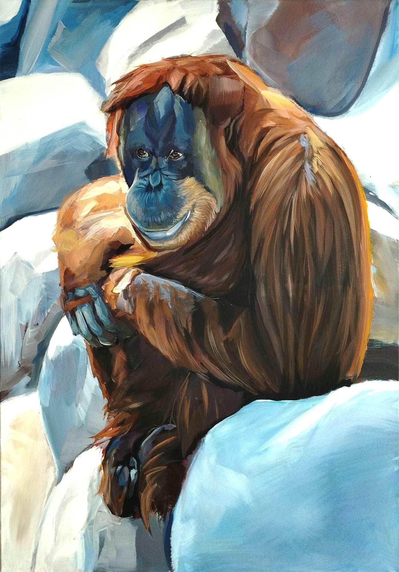 Heinz Acrylbild Wandbild Utan Acryl auf Leinwand (100 x 70 cm)