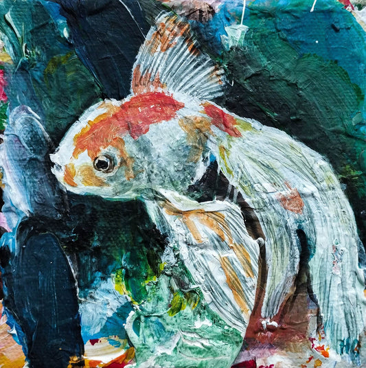 Gemälde Goldfisch II – handgemaltes Original Acrylbild (10 x 10 cm)