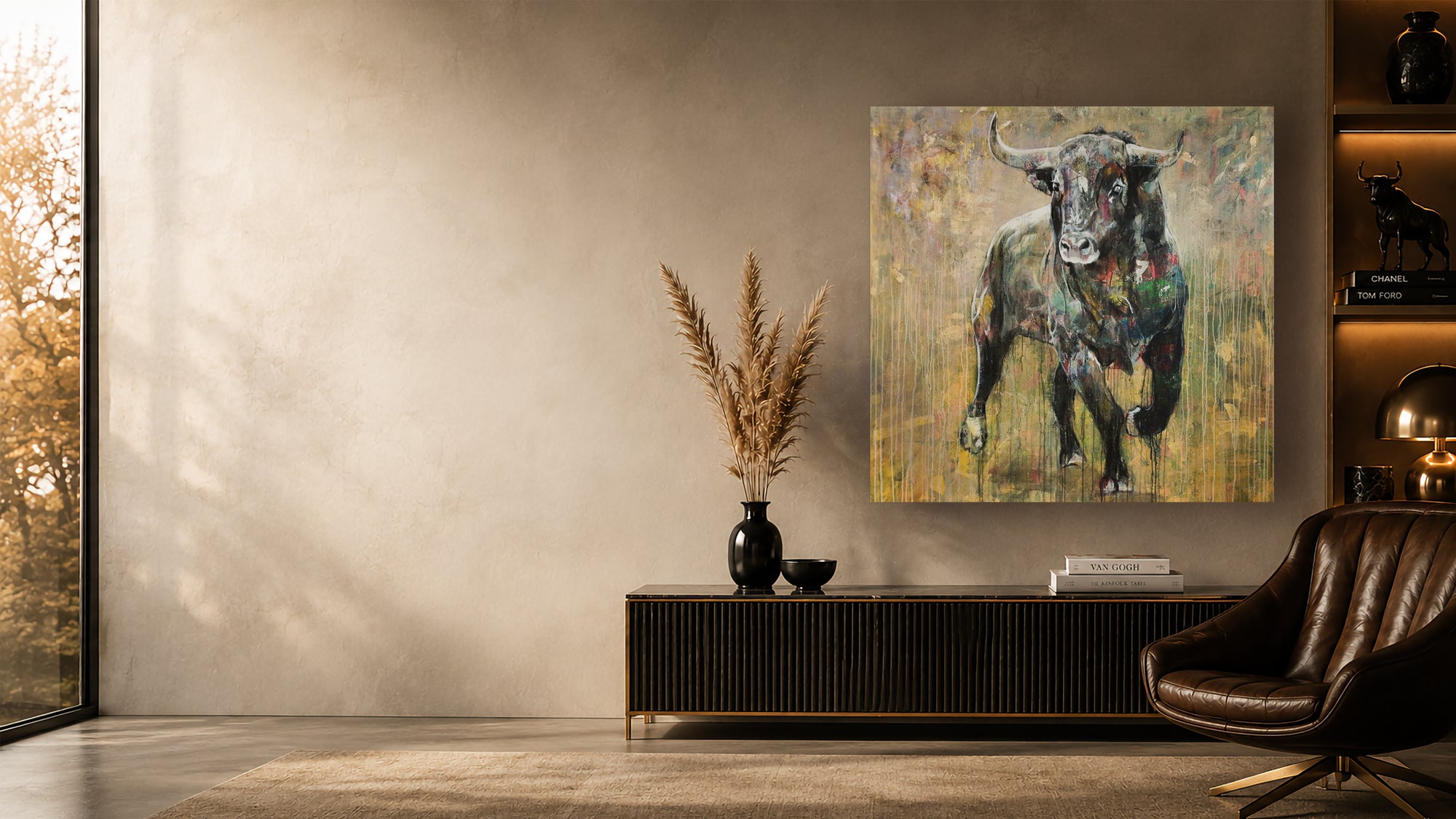 Stier Gemälde – handgemaltes Original Acrylbild aus dem Atelier, großformatiges Tiergemälde als Kunstwerk