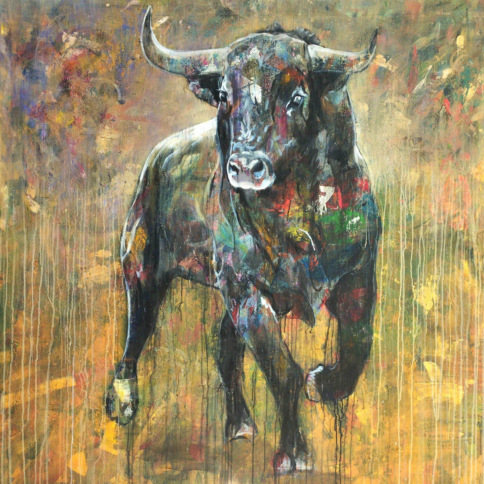 Heinz Acrylbild Wandbild Stier Acryl auf Leinwand (140 x 140 cm)