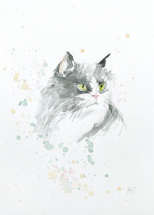 Postkarte „Schwarze Katze“ – Handgemalt